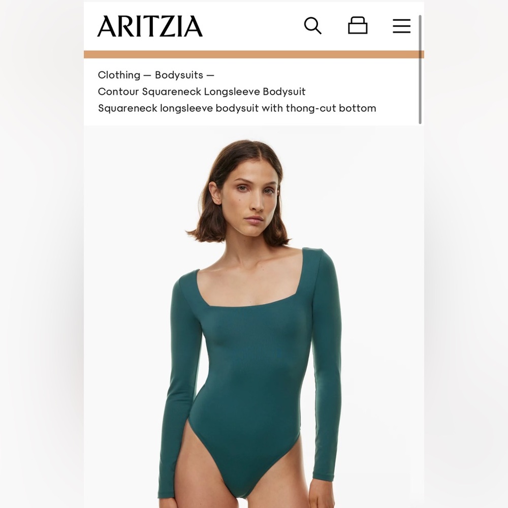 Aritzia NWT Babaton Contour Longsleeve square neck bodysuit - Deep Pandora Green